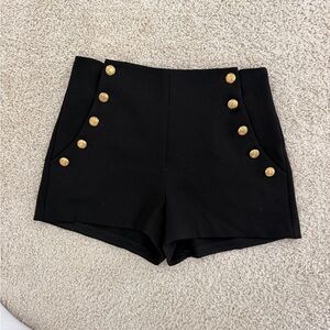 INTERMIX Black High-Waist Shorts with Gold Buttons